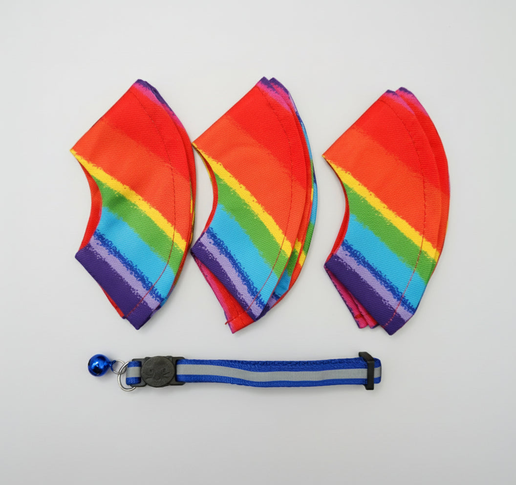 3 Set Bright Cats Rainbow Collar Covers + FREE Collar