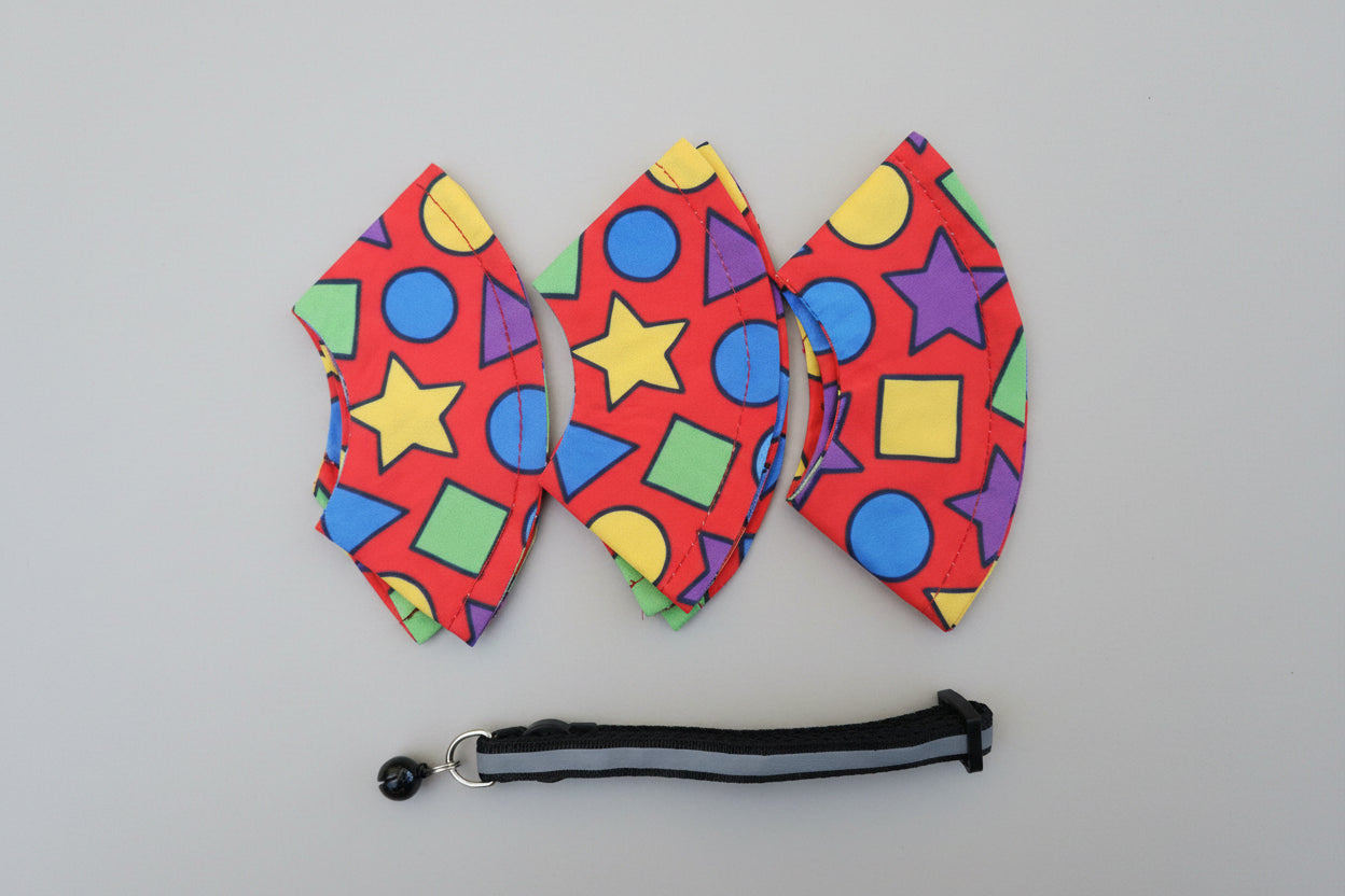 3 Set Bright Cats Red Shapes Collar Covers + FREE Collar (Standard size)