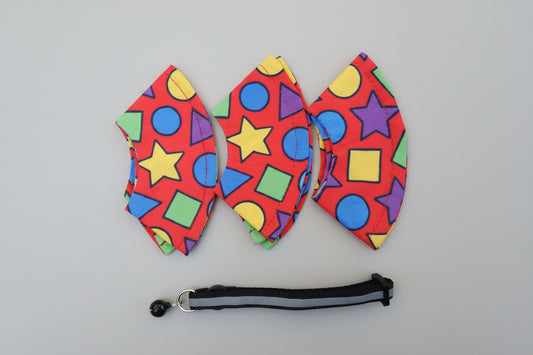 3 Set Bright Cats Red Shapes Collar Covers + FREE Collar (Standard size)