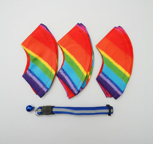 3 Set Bright Cats Rainbow Collar Covers + FREE Collar